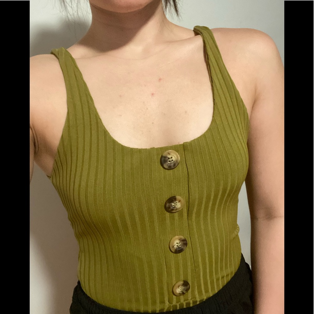 Green ribbed bodysuit